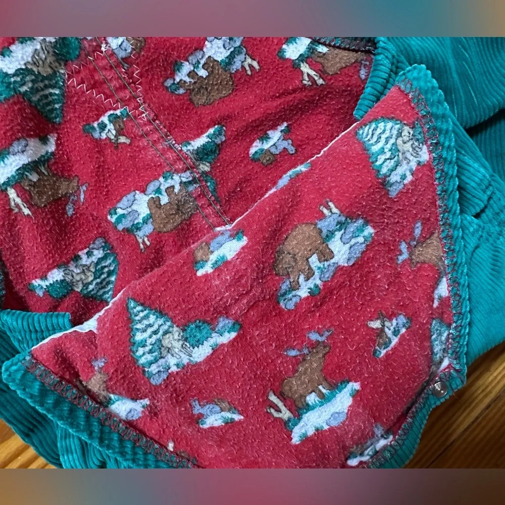 Vintage Oshkosh Vestback Made in USA Fleece Lined Winter Animals Print Green 3T